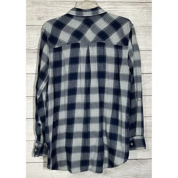 Girl Krazy XL Classic Blue White ‎ Plaid Button Up Long Sleeve Woman's - Image 5