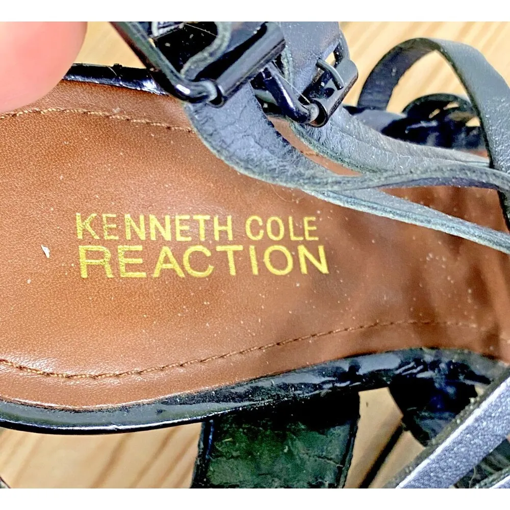 Kenneth Cole Reaction Woven Black Leather Strappy Wedge Sandal Women's 6.5 - Image 5