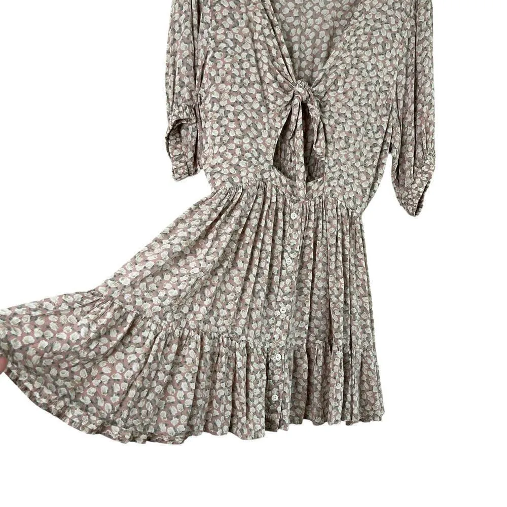 Faithfull The Brand Marigot Tie-Front Dress in Pink Azalea Floral Print, Size 6 - Image 8