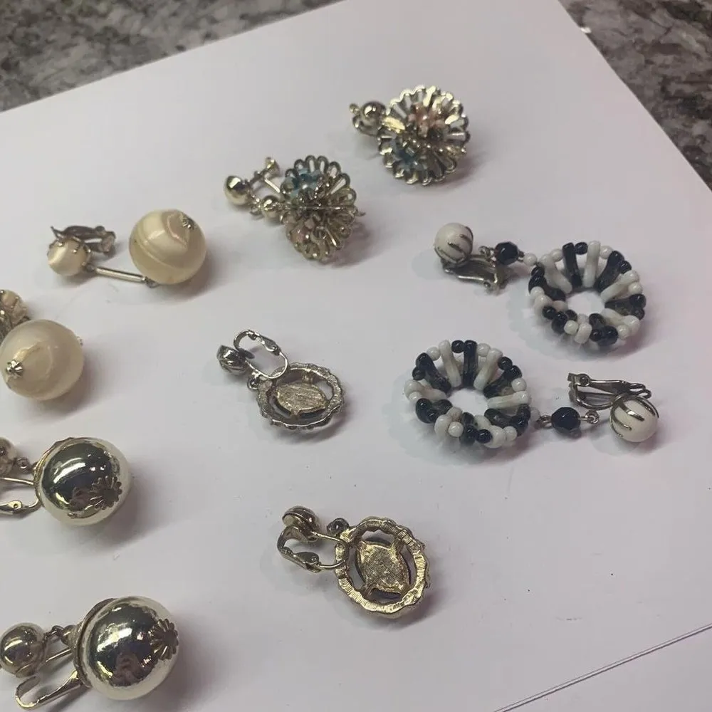 Lot Of 5 Costume Earrings Vintage Clip On Clip-on Screw On Dress up Dangle Mix - Image 5