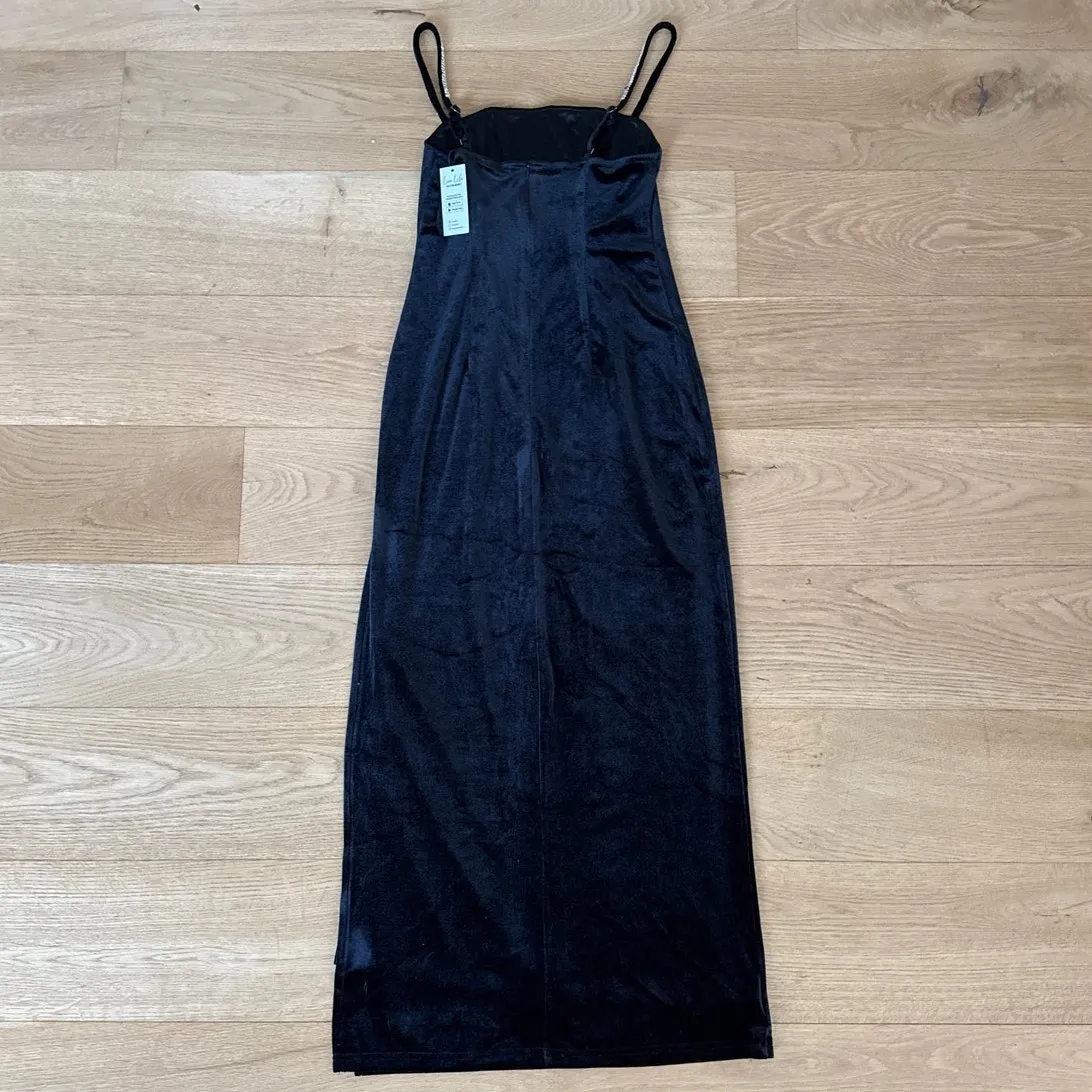 Cupshe x Demi Engemann Maxi Dress Diamonte Trim Size S Black Silver - Image 5