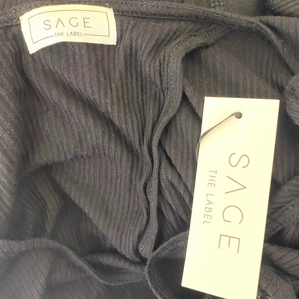 SAGE THE LABEL Open Back Black Boatneck Ribbed Knit Short Sleeve Maxi Slit Dress - Image 9