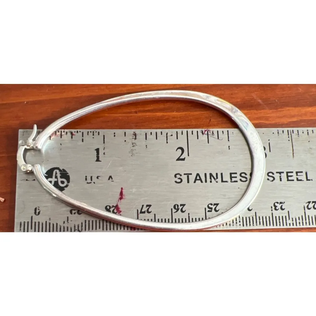 Vintage Silver Tone Long Teardrop Hoop Earrings Tight Clasp 3" Estate 14.01g - Image 4