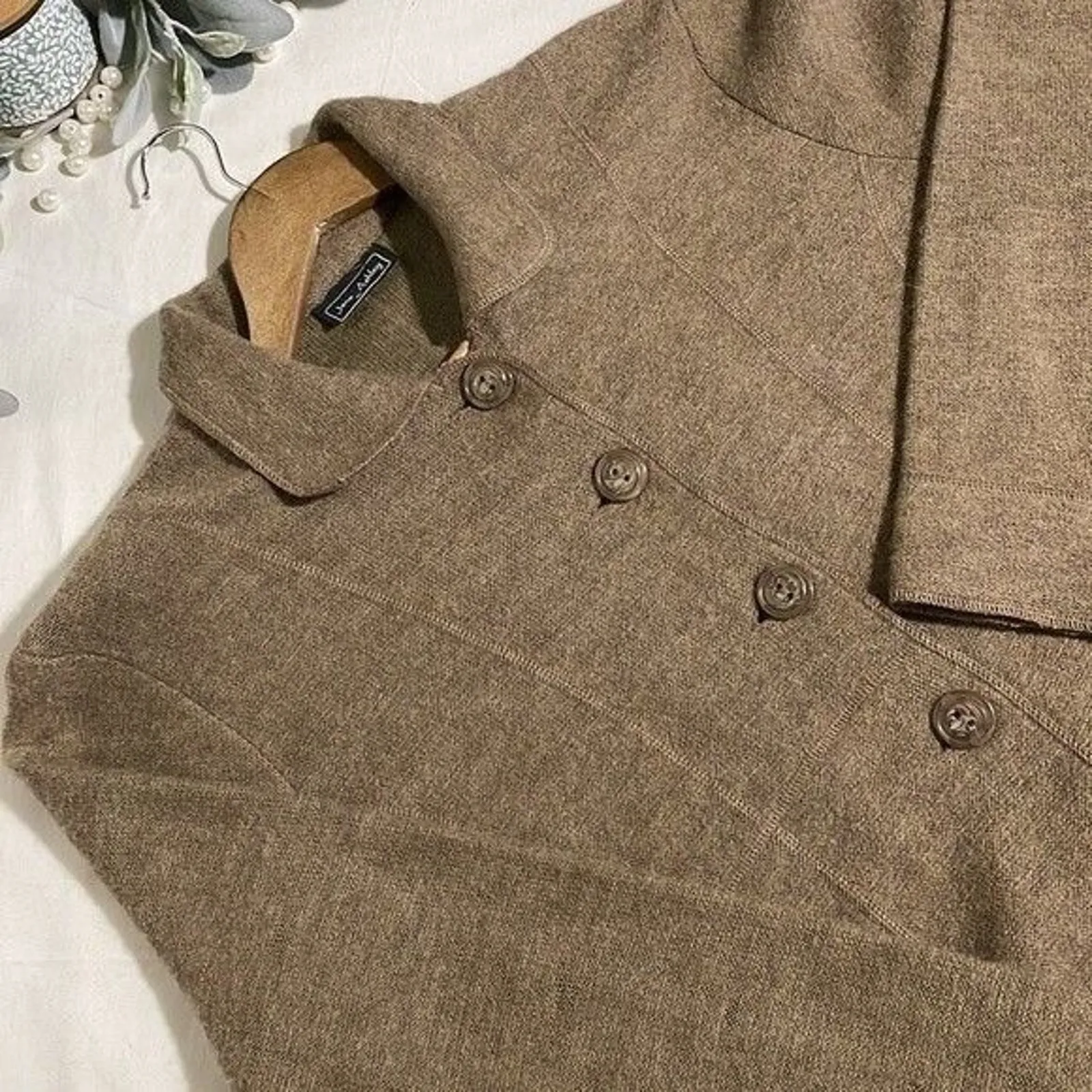 Jane Ashley Women’s XL Camel Brown Wool Blend Collared Button Cardigan Sweater - Image 10