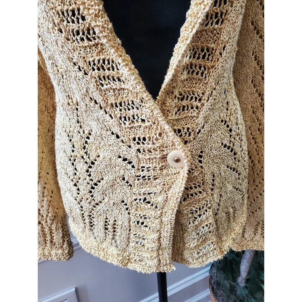 Coldwater Creek Women's Yellow Cotton Long Sleeve Cardigan Knit Sweater Size L - Image 3