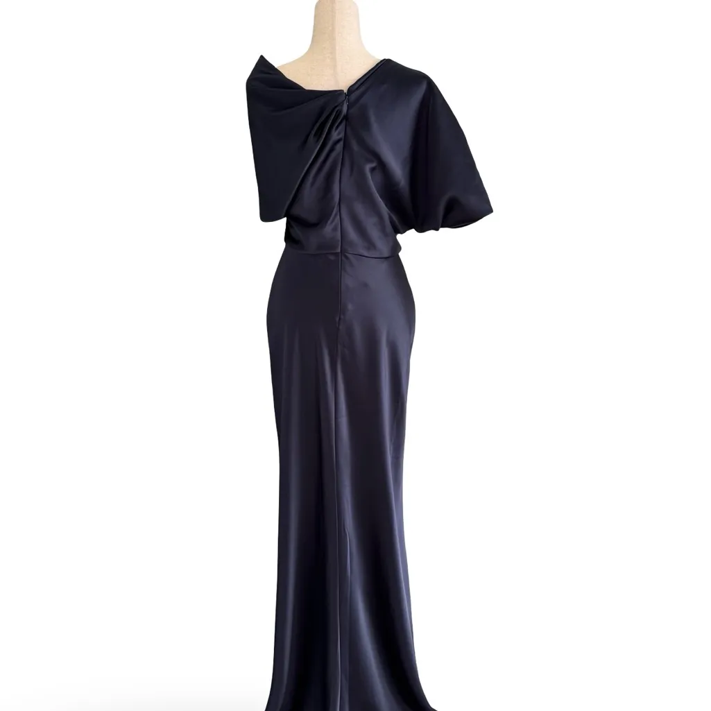 Amsale Midnight Blue One Shoulder Gown Size 6 - Image 4