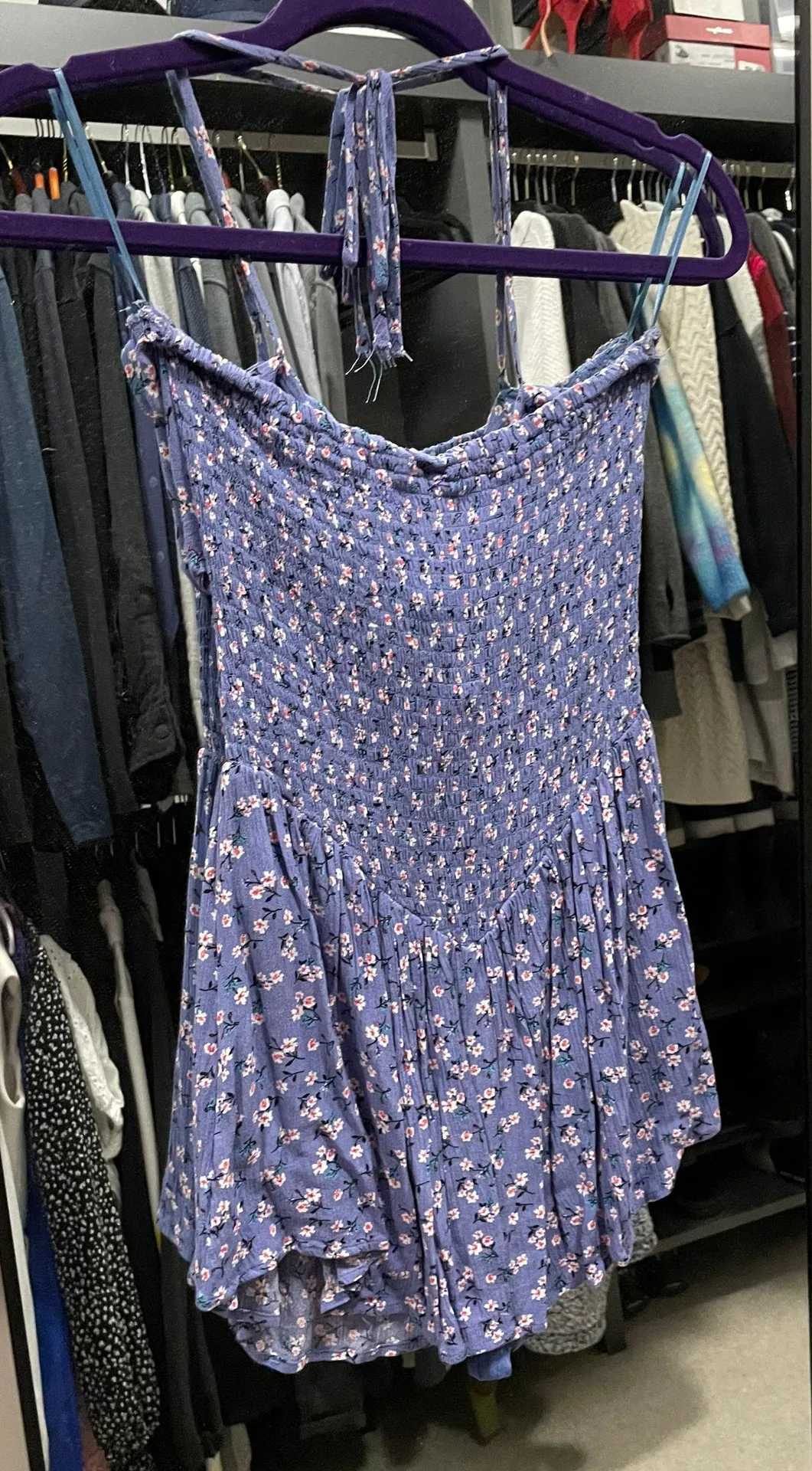 Skylar And Madison Purple Floral Smocked Knot Cutout Romper - Image 3