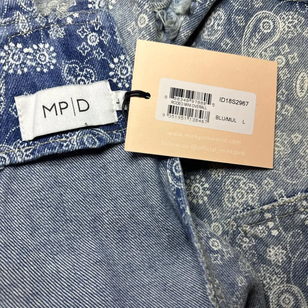 NWT MINKPINK x M|PD Paisley Distressed Fray Rodeo Mini Overalls - Image 2