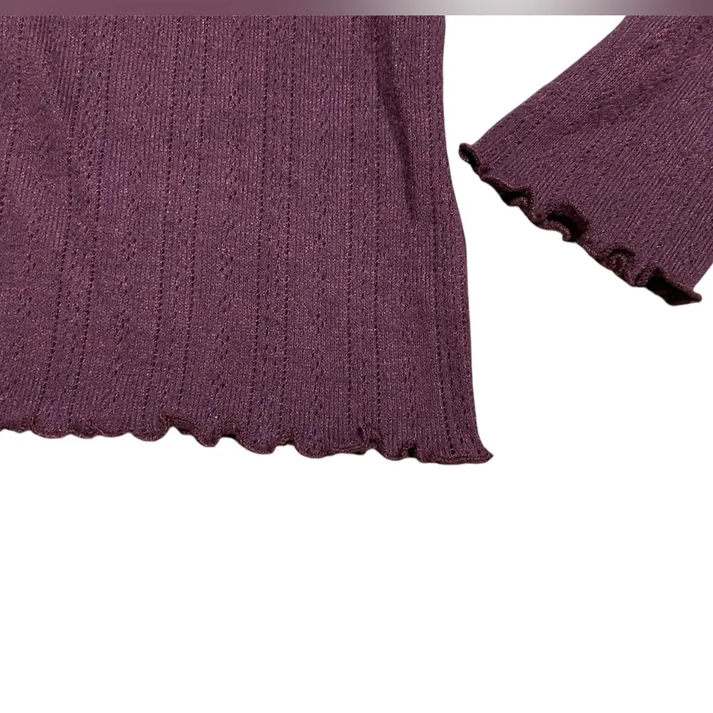 LOFT Plum Pointelle Cinched Bust V-Neck Long Sleeve Sweater - Image 2