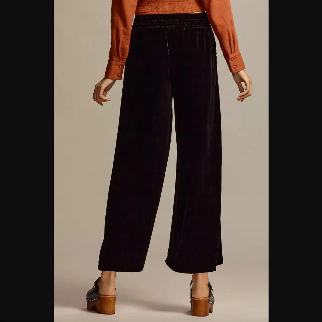 By Anthropologie The Somerset Black Velvet Cropped Wide Leg Pants S - Image 4