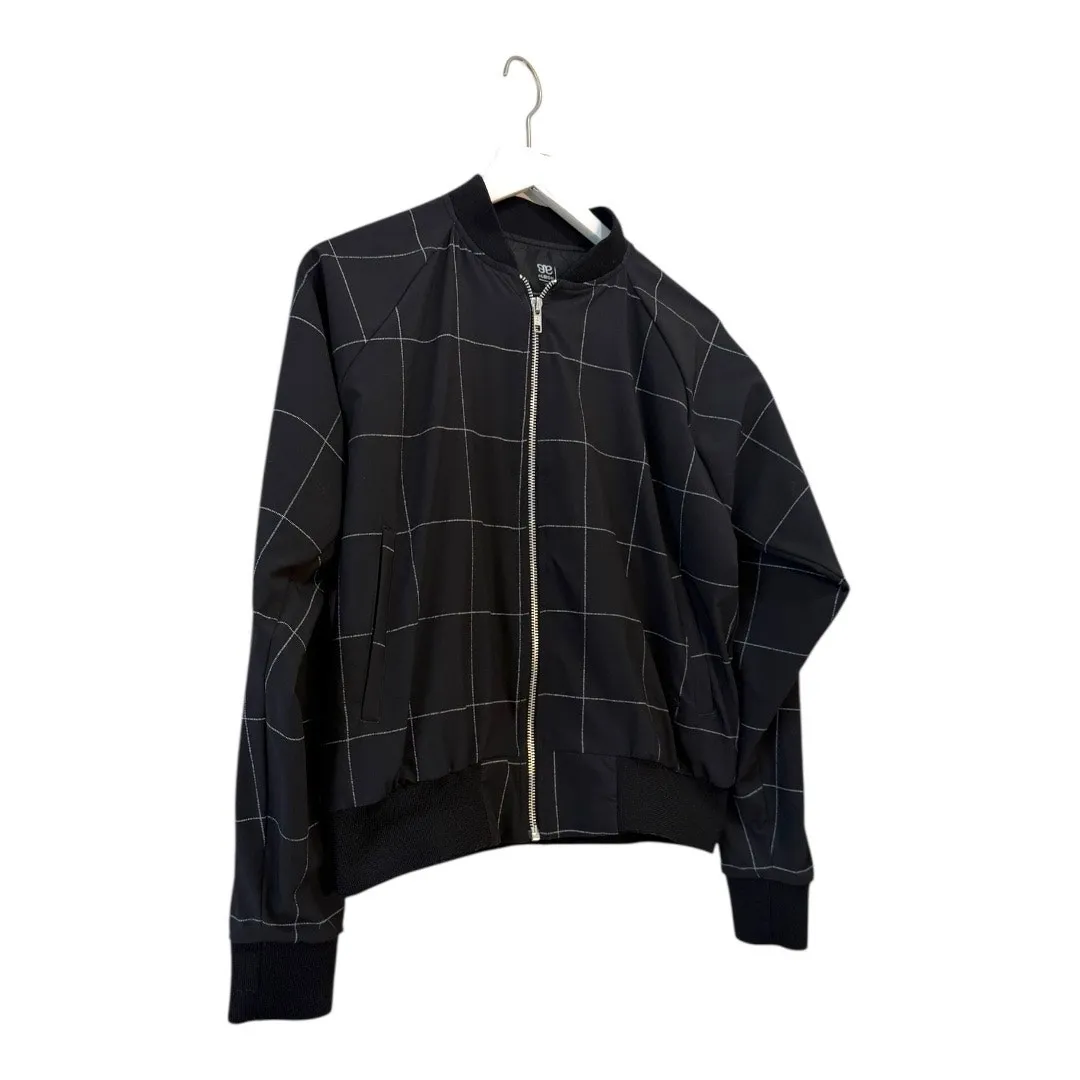 Albion Windowpane Print Bomber Jacket Black Lightweight Full Zip Front Size Med - Image 3
