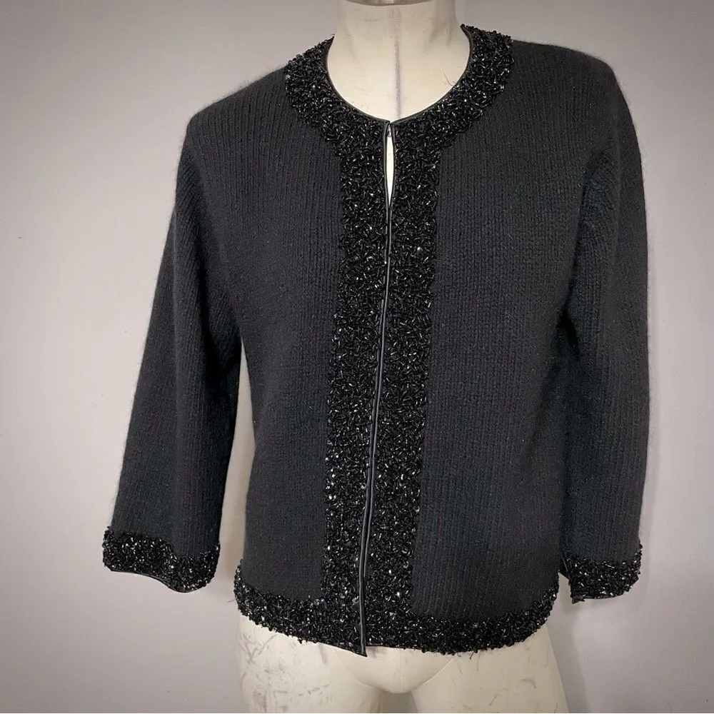 Vintage 1950s Saks Fifth Ave Beaded Angora 3/4 Sleeve Cardigan Women’s Medium‎ - Image 2