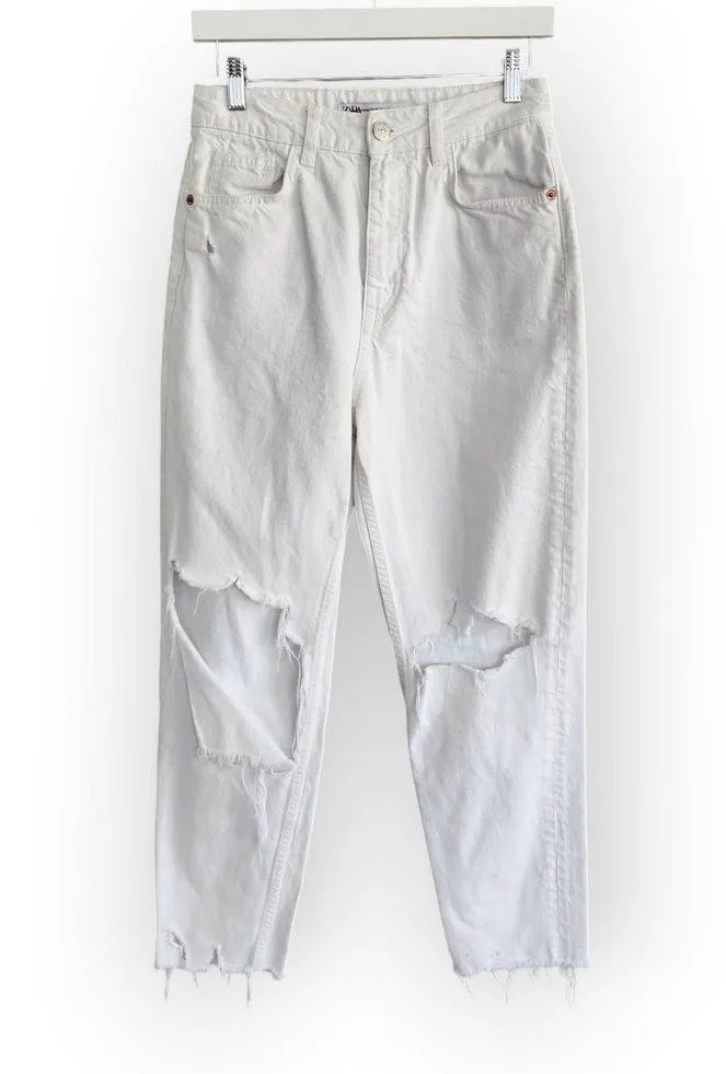 Zara White High Waisted Ripped Mom Jeans 6 - Image 8