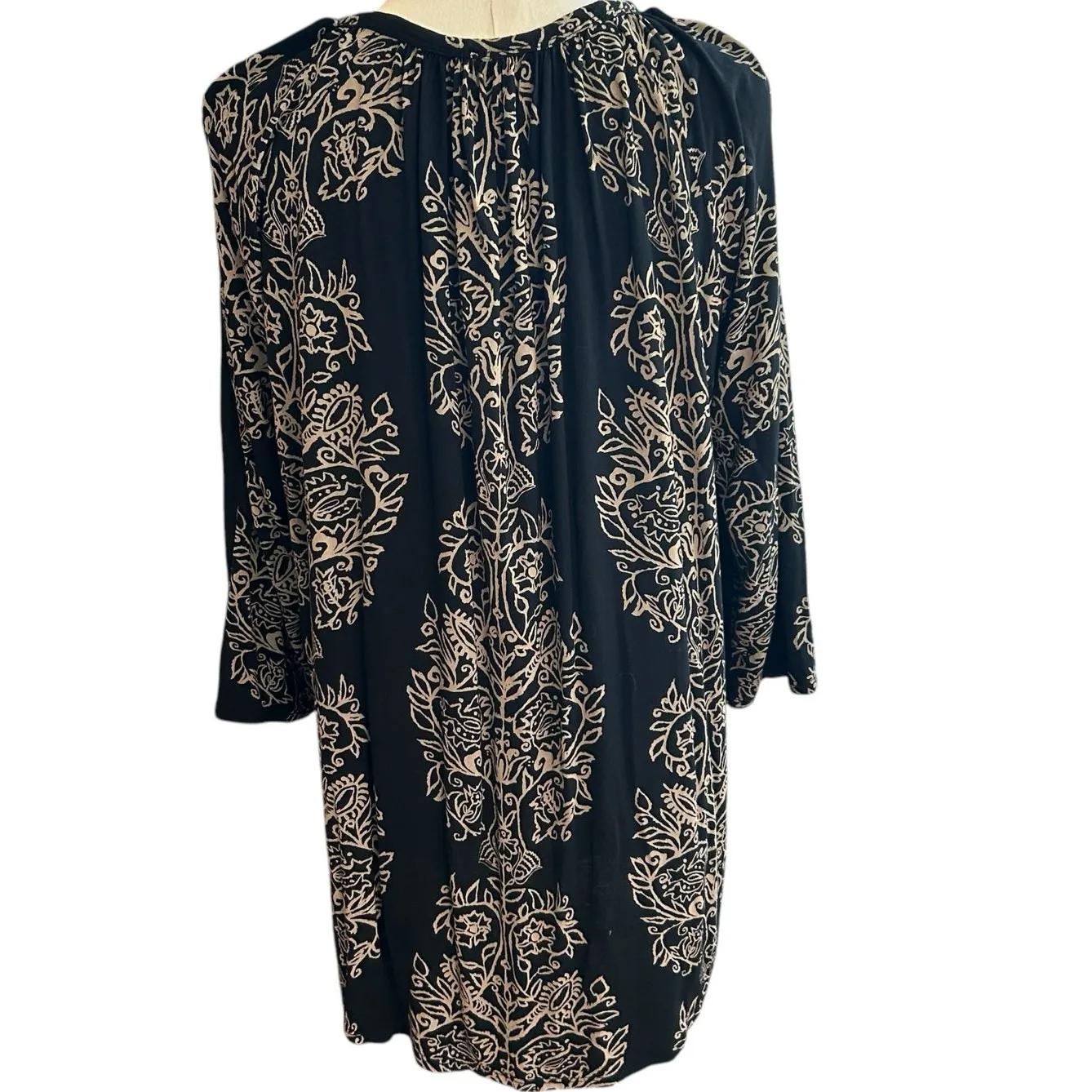 Lucky Brand Women 3/4 Sleeve Floral Top Size 1X Black Keyhole Neck Boho Aztec - Image 4