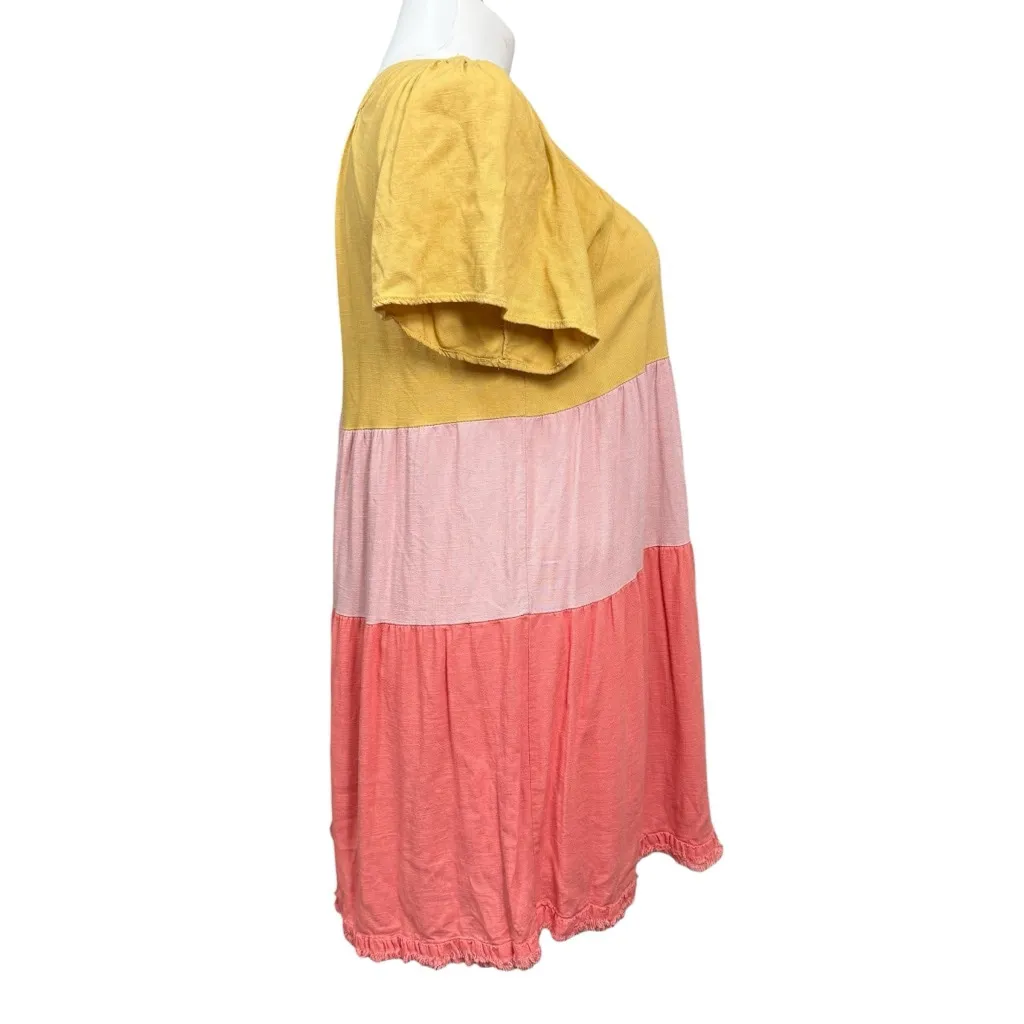 Umgee USA Colorblock Linen Blend Dress Size Large Yellow Pink Coral - Image 4
