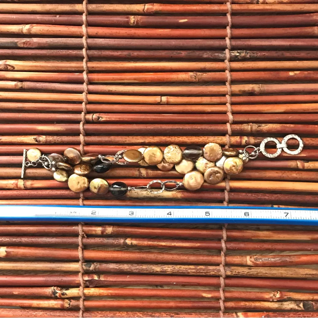 Silpada Sterling Silver Bronze Coin Pearl Bracelet toggle clasp. - Image 4