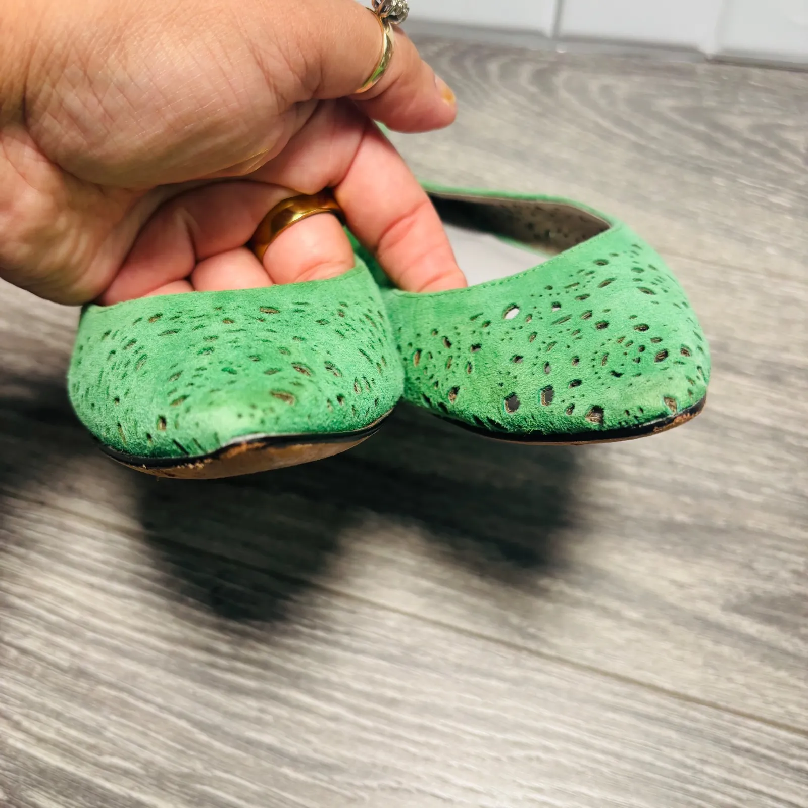 Johnston & Murphy Green Tami Laser Cut Pointed Ballet Flat Women's 6M - Image 4