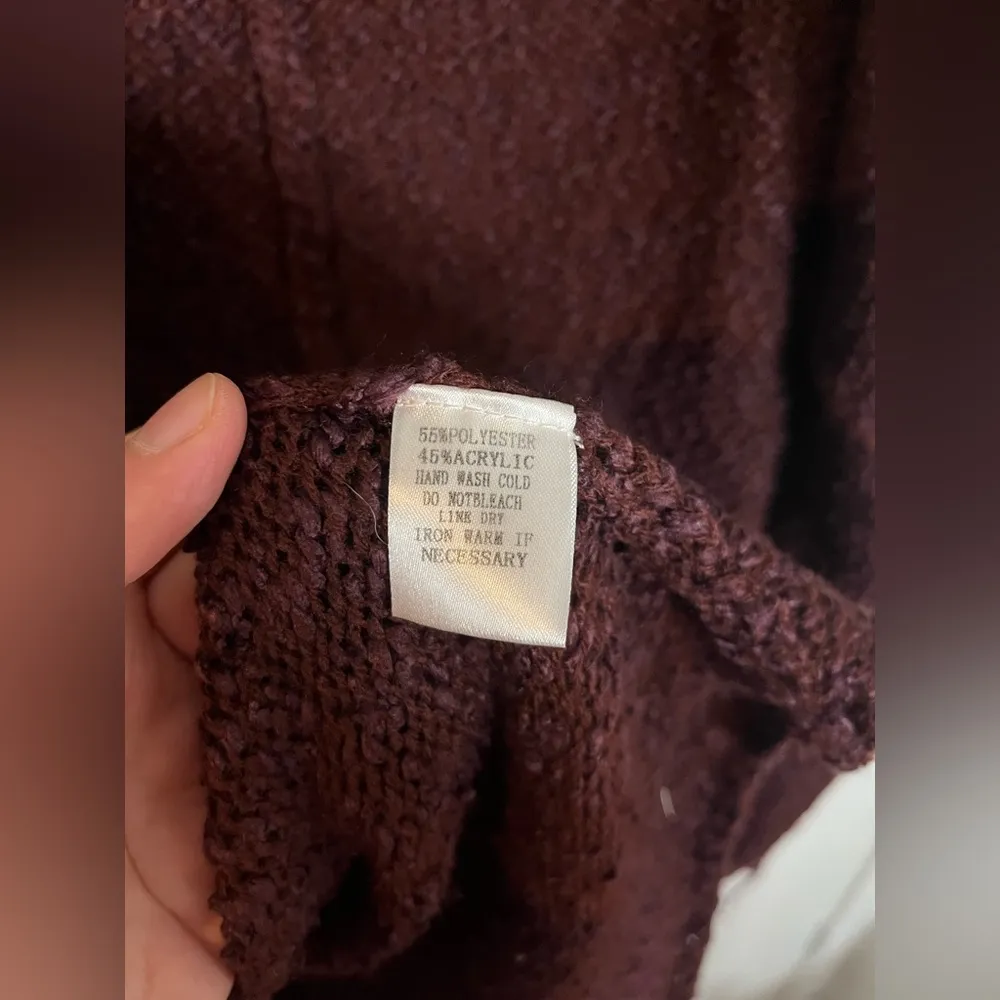 Mittoshop Sz S Asymmetrical Trim Layer Flare Chunky Knit Red Plum Color Cardigan - Image 15