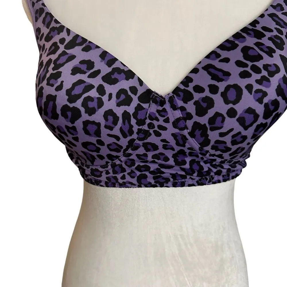 RHONDA SHEAR PURPLE LEOPARD MOLDED CUP WIRELESS BRA WITH LACE BACK SIZE SMALL - Image 4