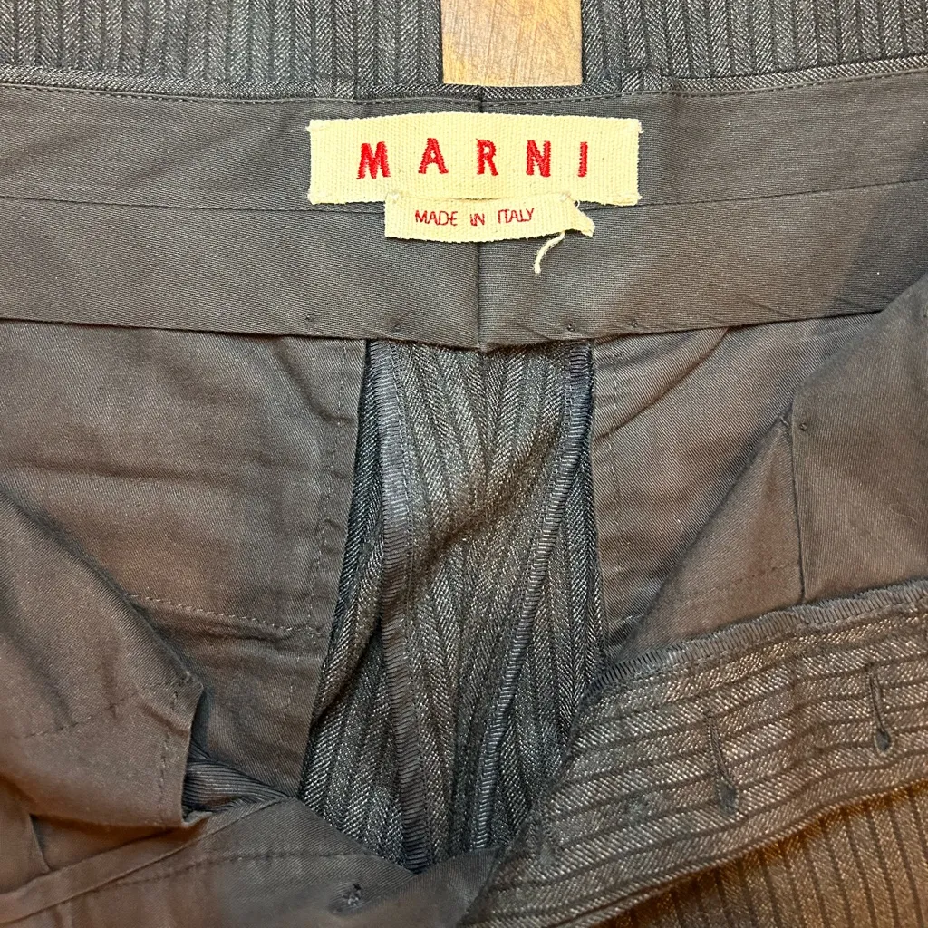 MARNI Wool Charcoal Pinstripe Trousers | Made in Italy | Size 48 (US 12) - Image 6