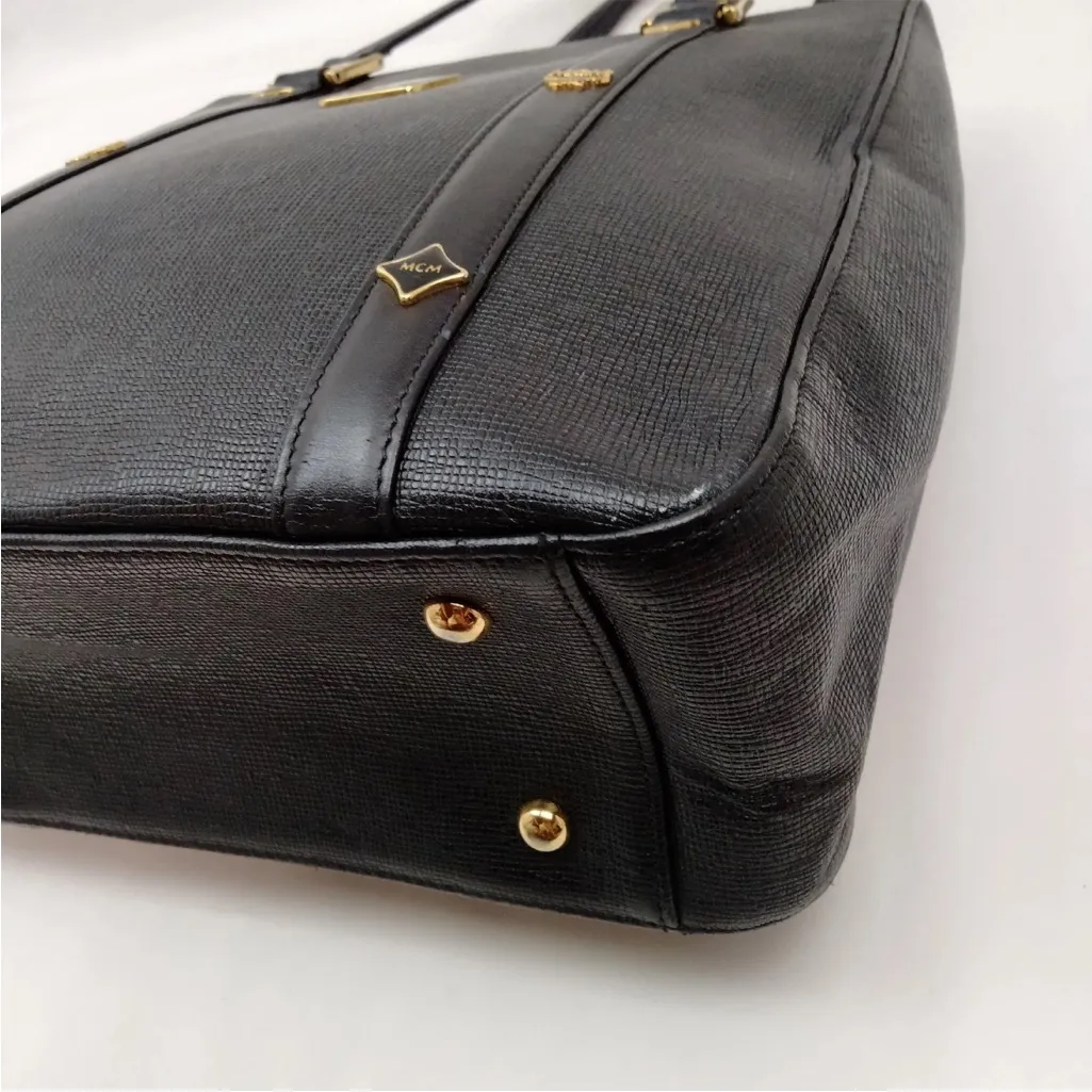 MCM Black Tote with Gold Accents EUC - Image 6