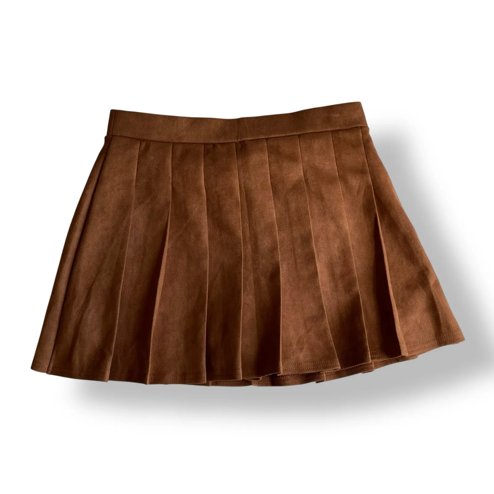 Haute Monde‎ Faux Suede Pleated Mini Skirt Size L Brown Rust Schoolgirl Y2K Fall - Image 6