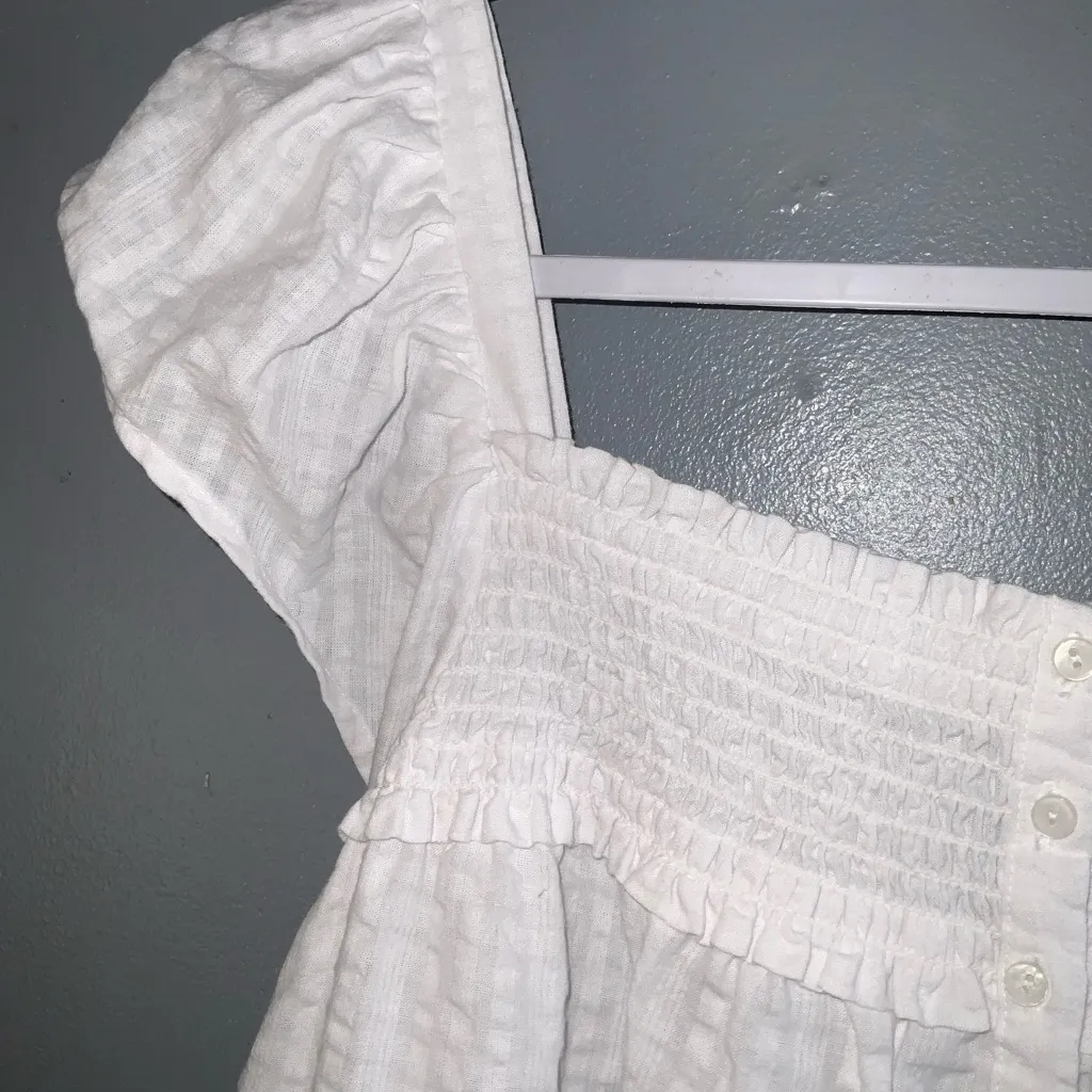 Old Navy White Flutter-Sleeve Smocked Seersucker Swing Casual Blouse XL - Image 5