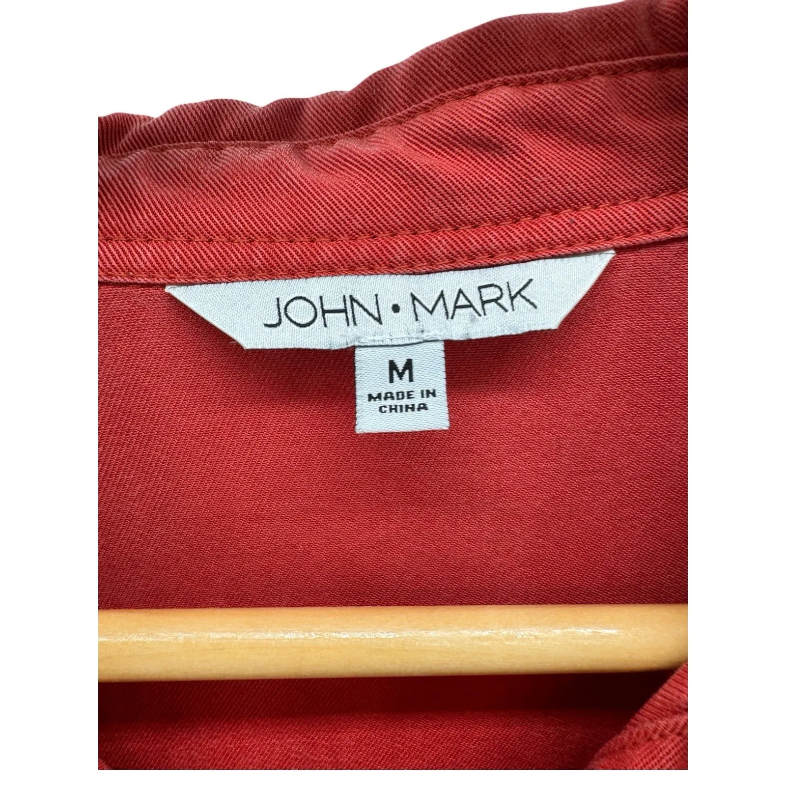 John Mark Shirt Dress Medium Red‎ Long Sleeve 100% Tencel Button Front Roll Tab - Image 3