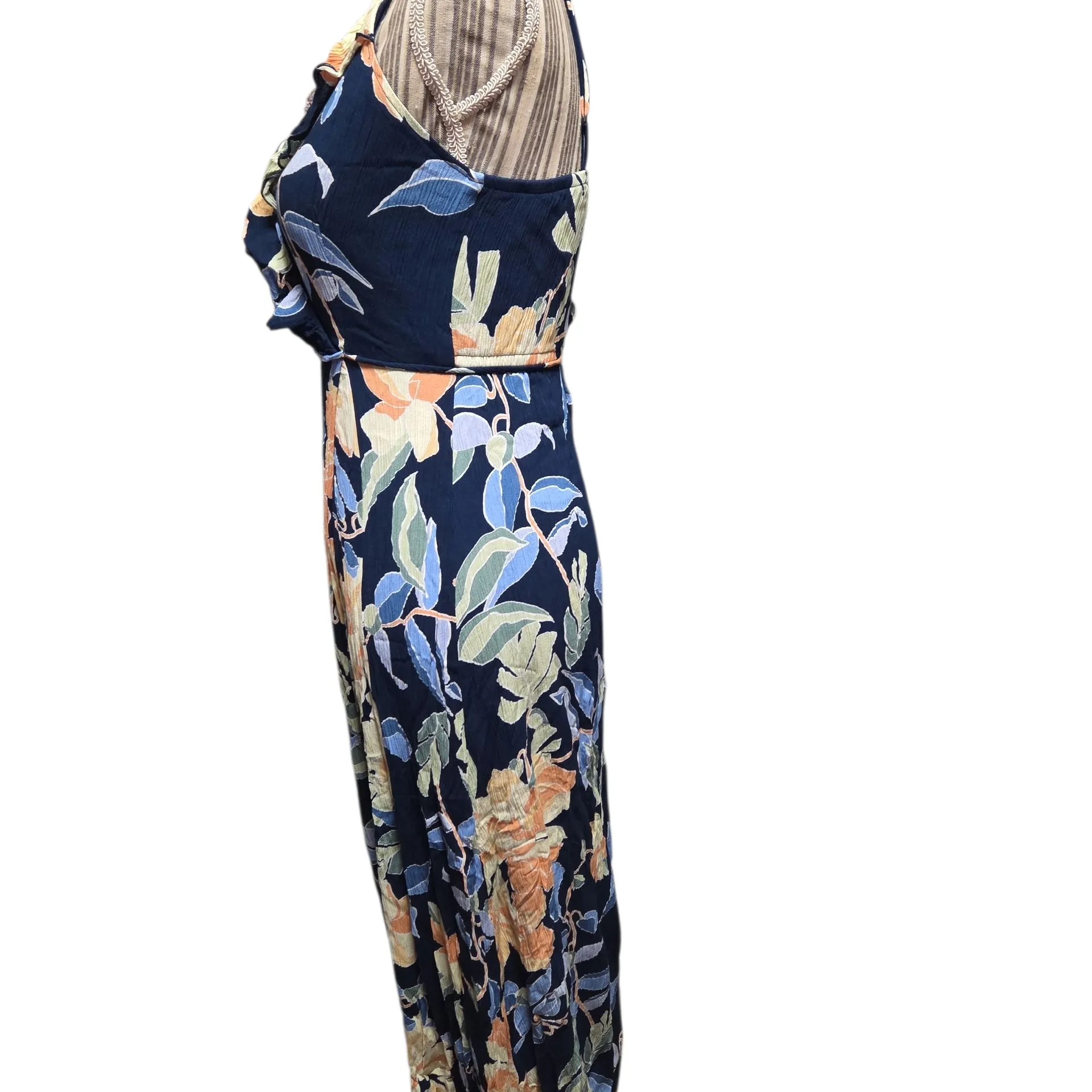 Navy Floral Maxi Dress with Orange and Cream Flowers Blue Size 6 - Image 4