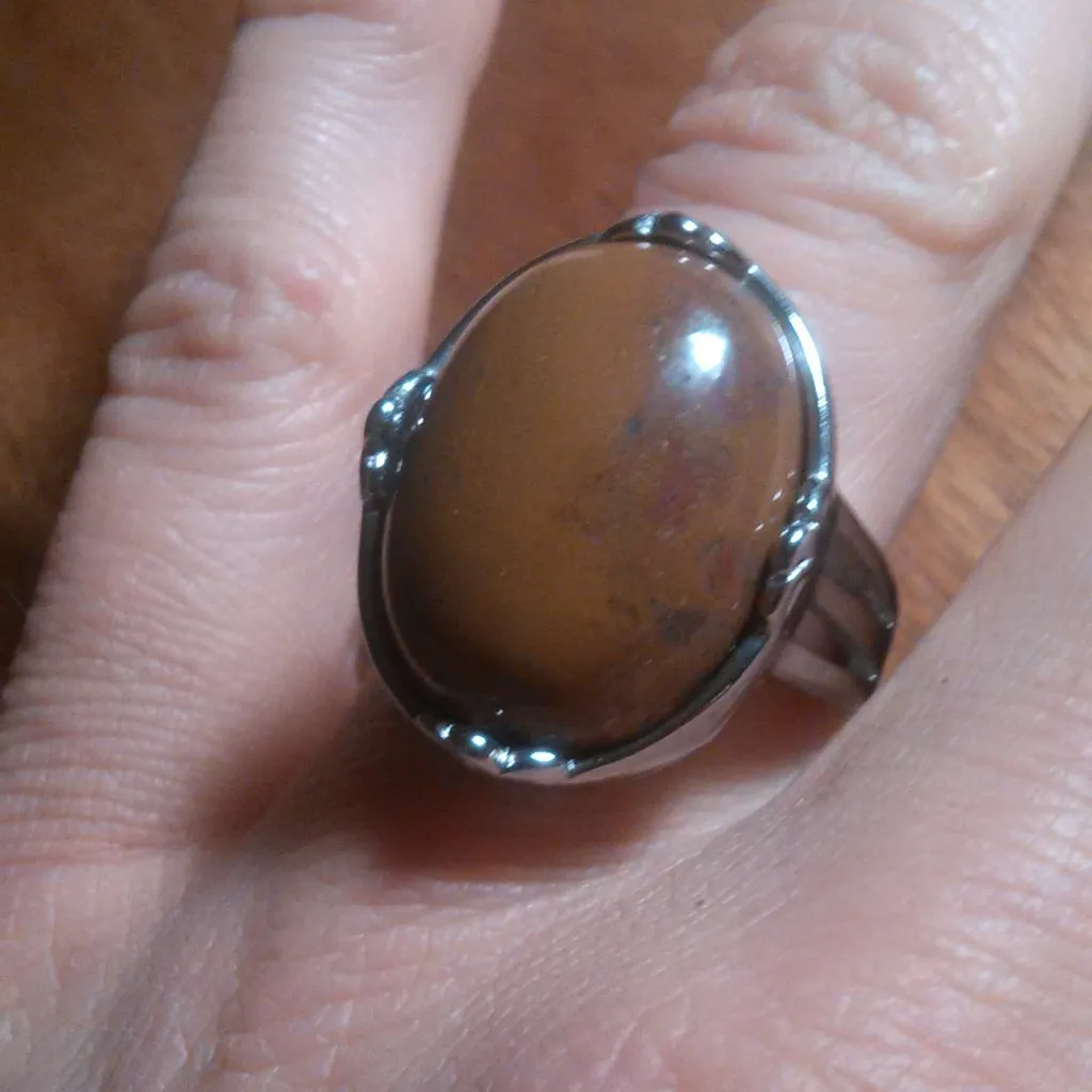 Ocean Jasper Solitaire Stainless Steel Ring (Size 7) - Image 9
