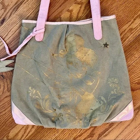 Disneyland | Khaki Green and Pink Tinker Bell Tote Bag - Image 2