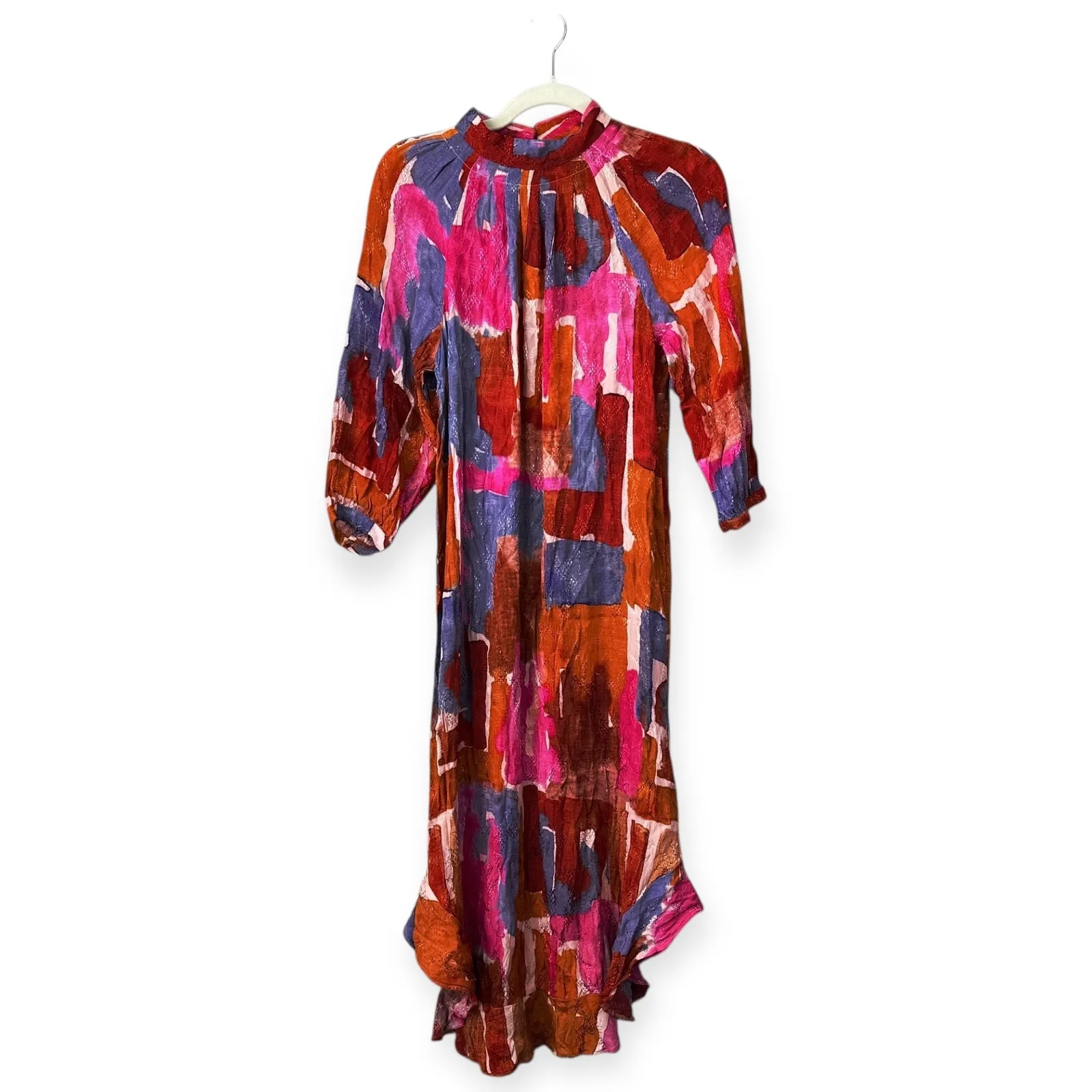 ANTHROPOLOGIE Maeve Jessamine Mock Neck Midi Maxi Dress Size XS Pink Orange - Image 2