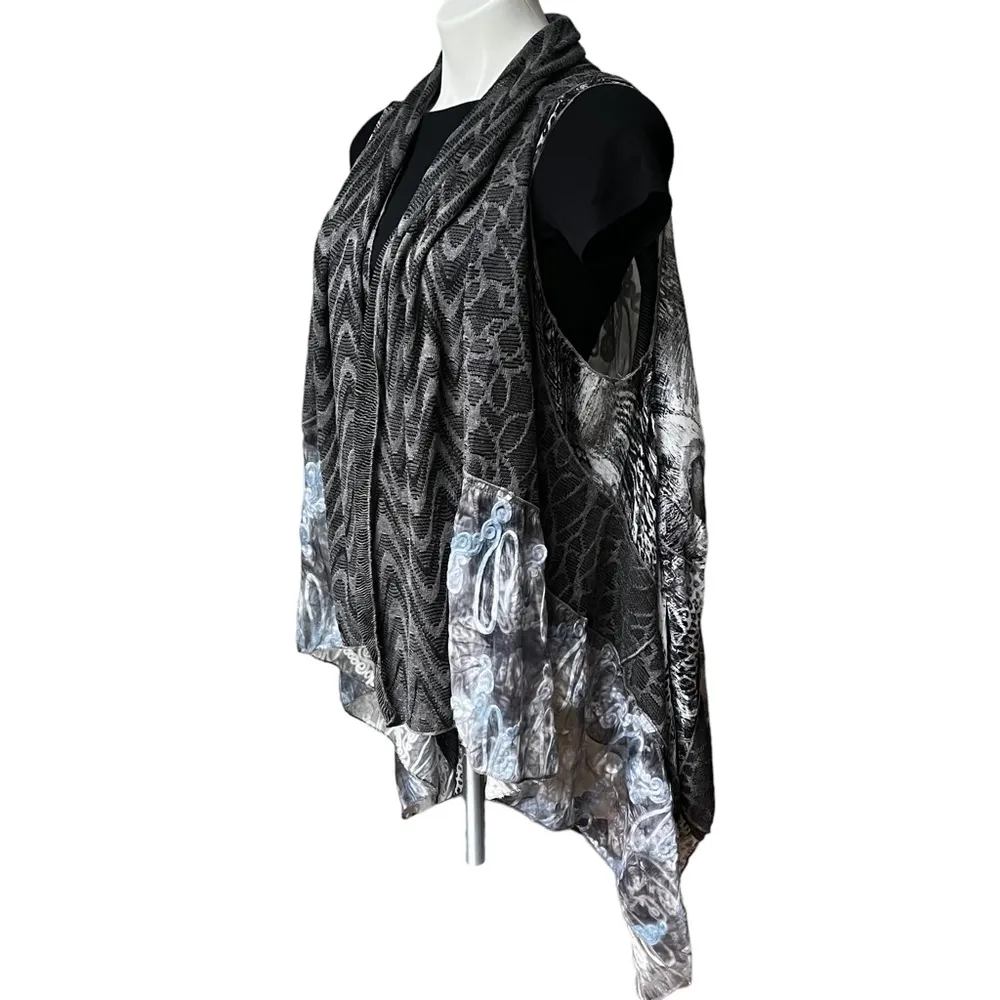 Fleur De Lis Cardigan Sleeveless Flowy Multi Pattern Animal Print Size XL - Image 8