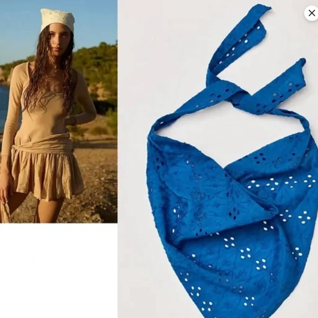 Free People Clark Eyelet Scarf in Cobalt NWT $38R - Image 4