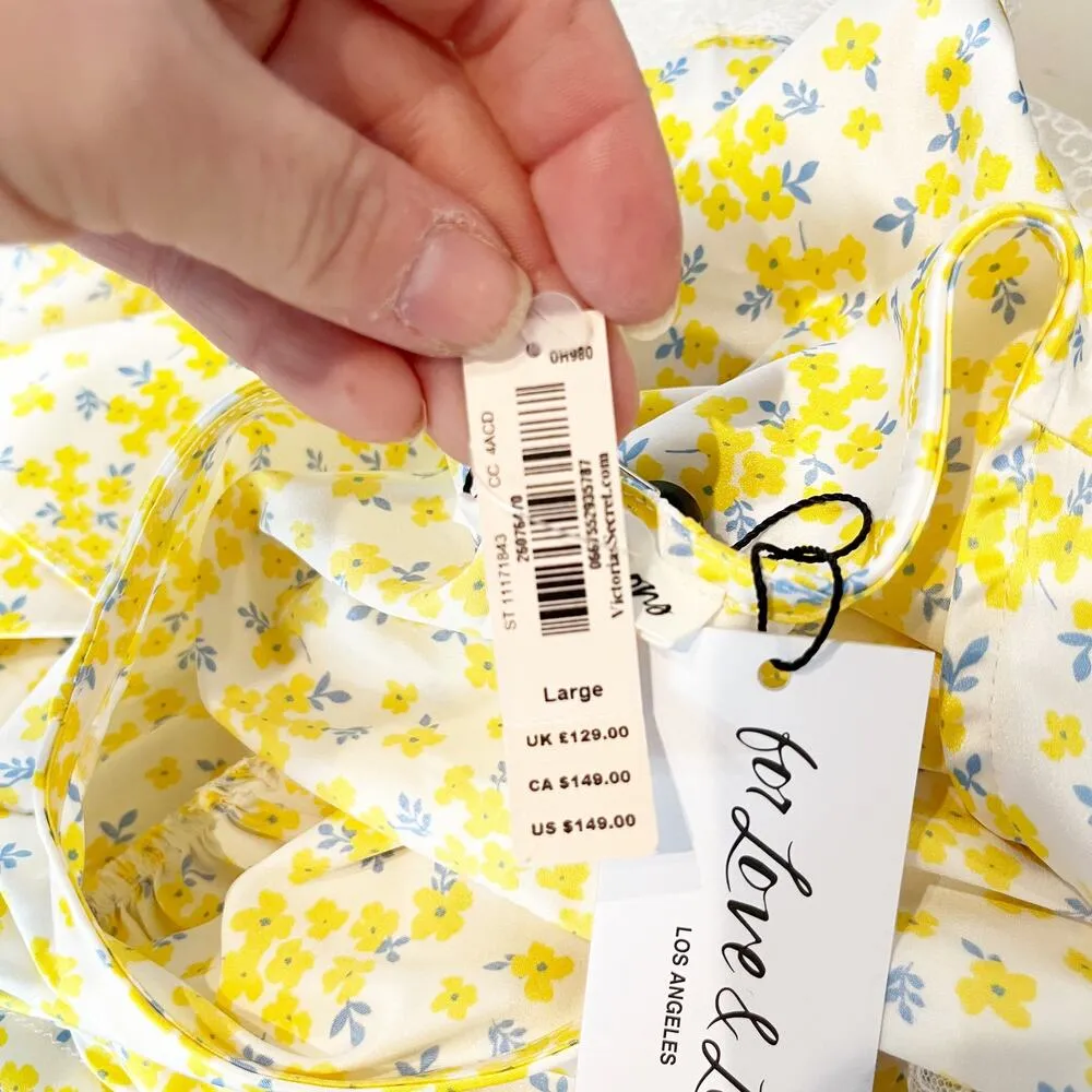 For Love & Lemons Floral Tiered Sheer Lace Mini Slip Dress Butter Yellow Large - Image 3