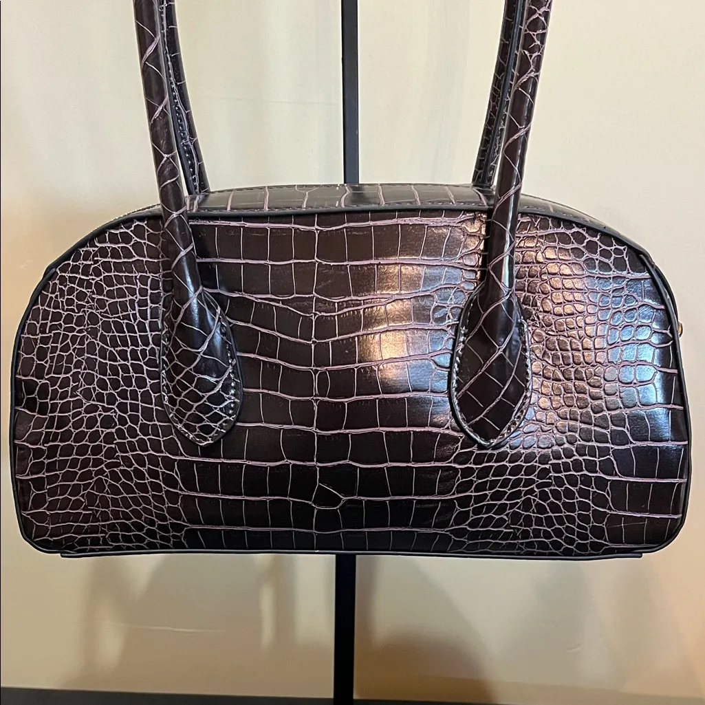 Aldo | Rich Brown Croc-Embossed Shoulder Bag w/ Bag Charm - Image 7