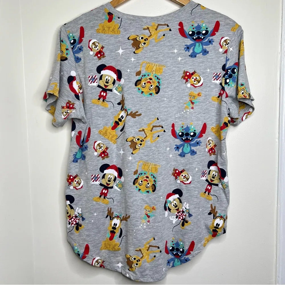 Disney 100 Character Christmas Shirt Sleeve T Shirt Juniors XXL Gray Stitch - Image 3