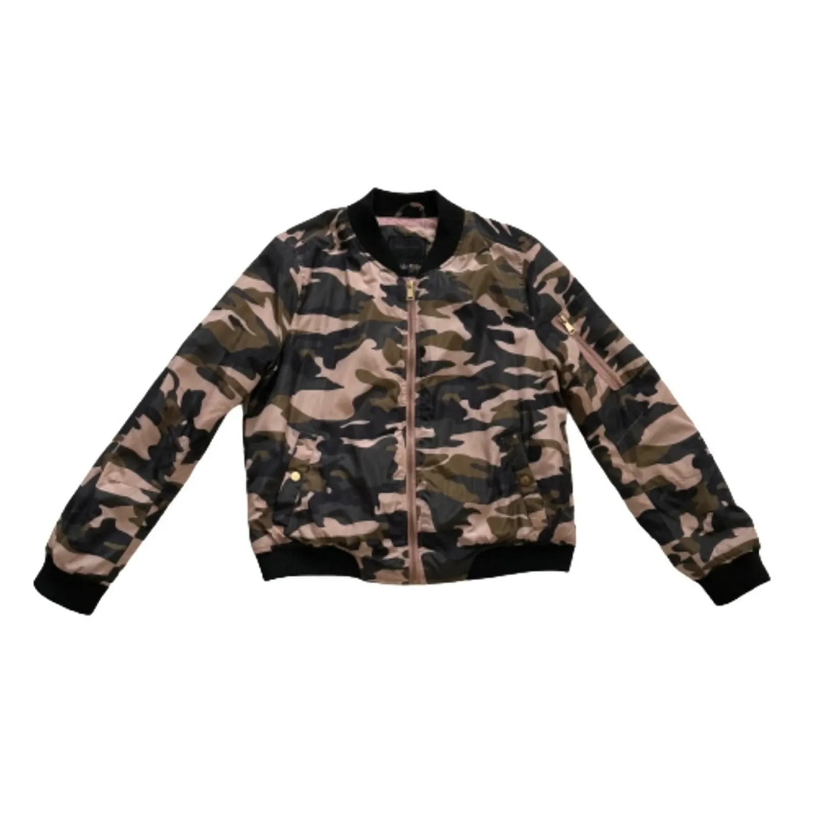 Miss London Jacket Pink Olive Black Quilted Camouflage Bomber Jacket Coat Large - Image 13