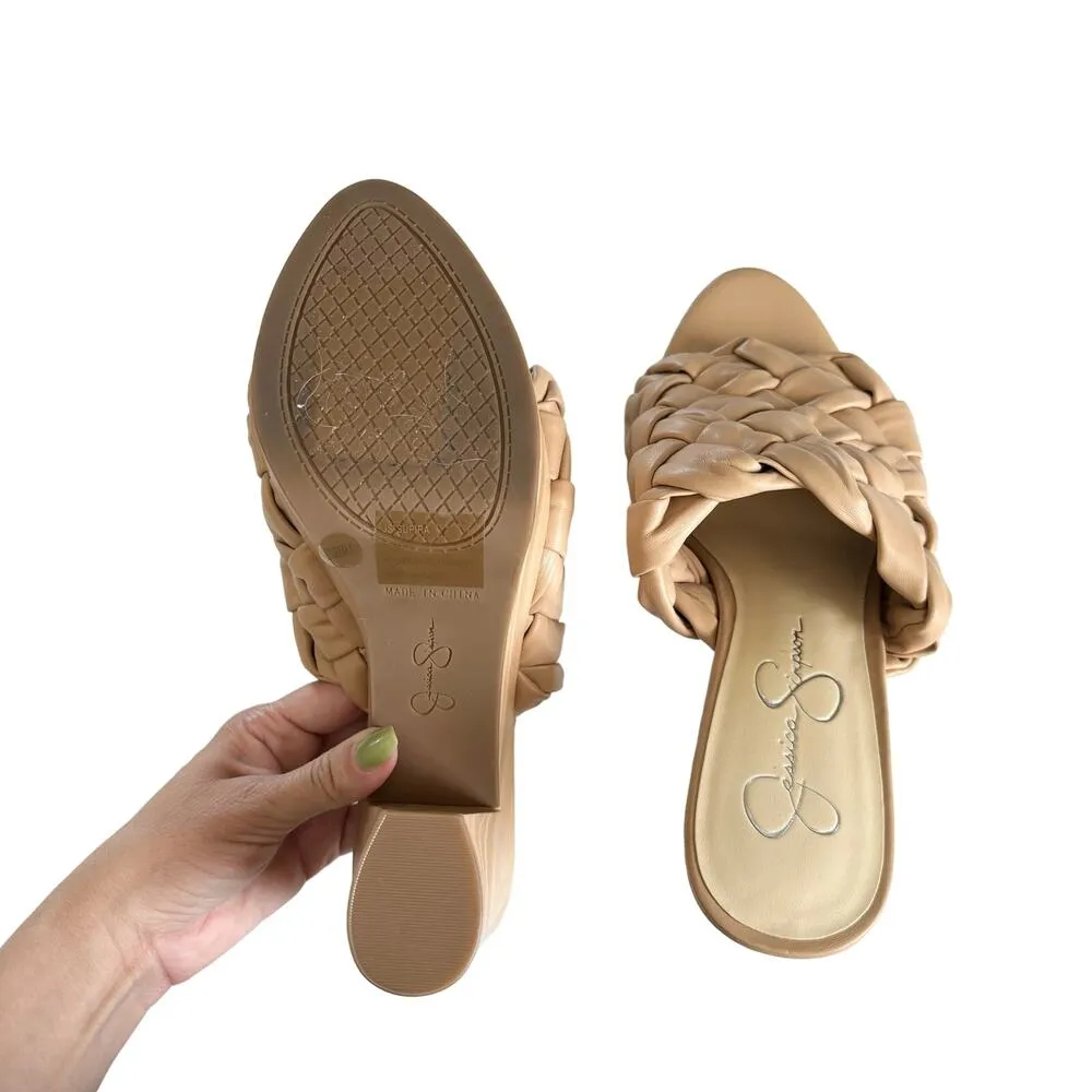 Jessica Simpson Supira Nude Platform Sandal Braided Faux Wood Mule Sandals 9.5 - Image 7