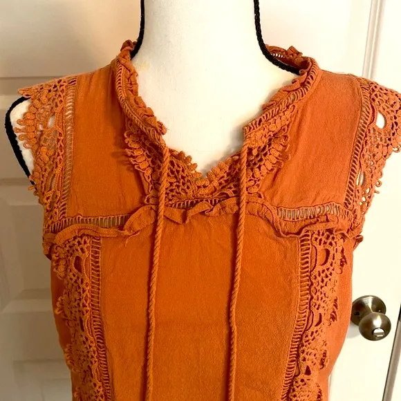 Pale Sky Elegant Orange (Burnt Sienna) Blouse with Lace Trim - Image 3