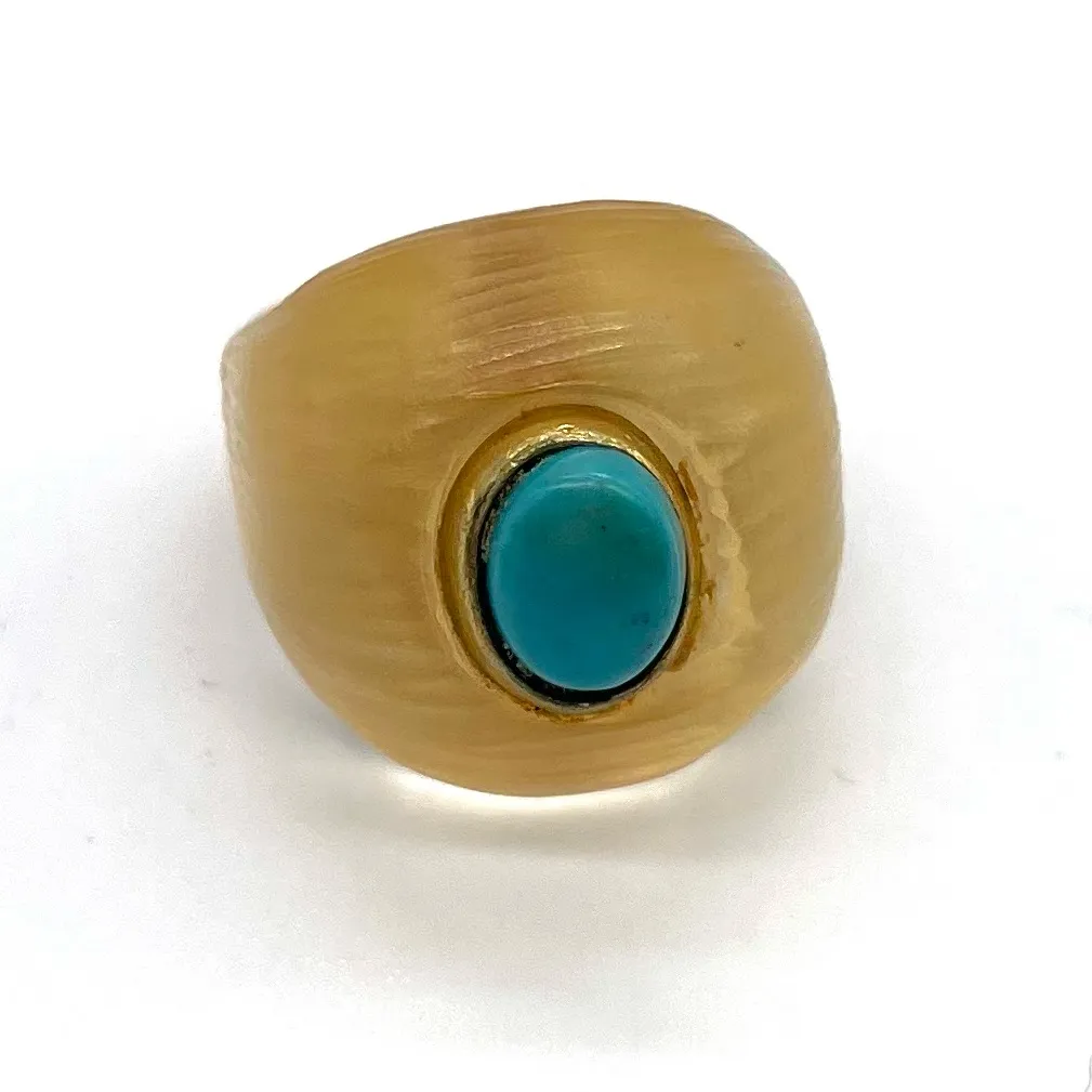 Resin with Turquoise Stone Ring Size 7 Gold - Image 6