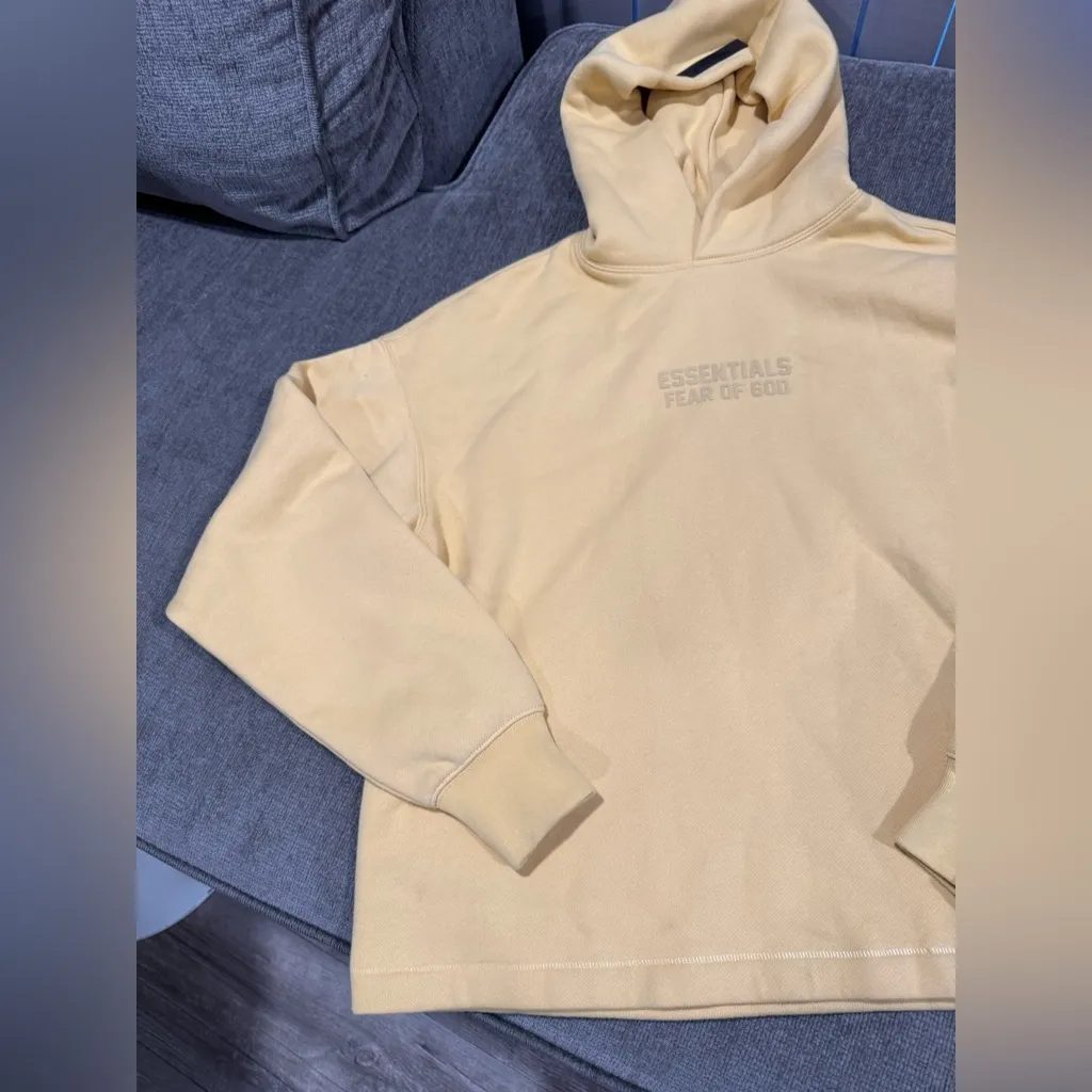Fear of God Essentials Women's Soft Yellow Hoodie - Image 8