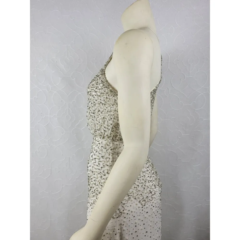 Anthropologie Womens Dress Sz S White Silver Rian Beaded Embellished Halter Maxi - Image 6