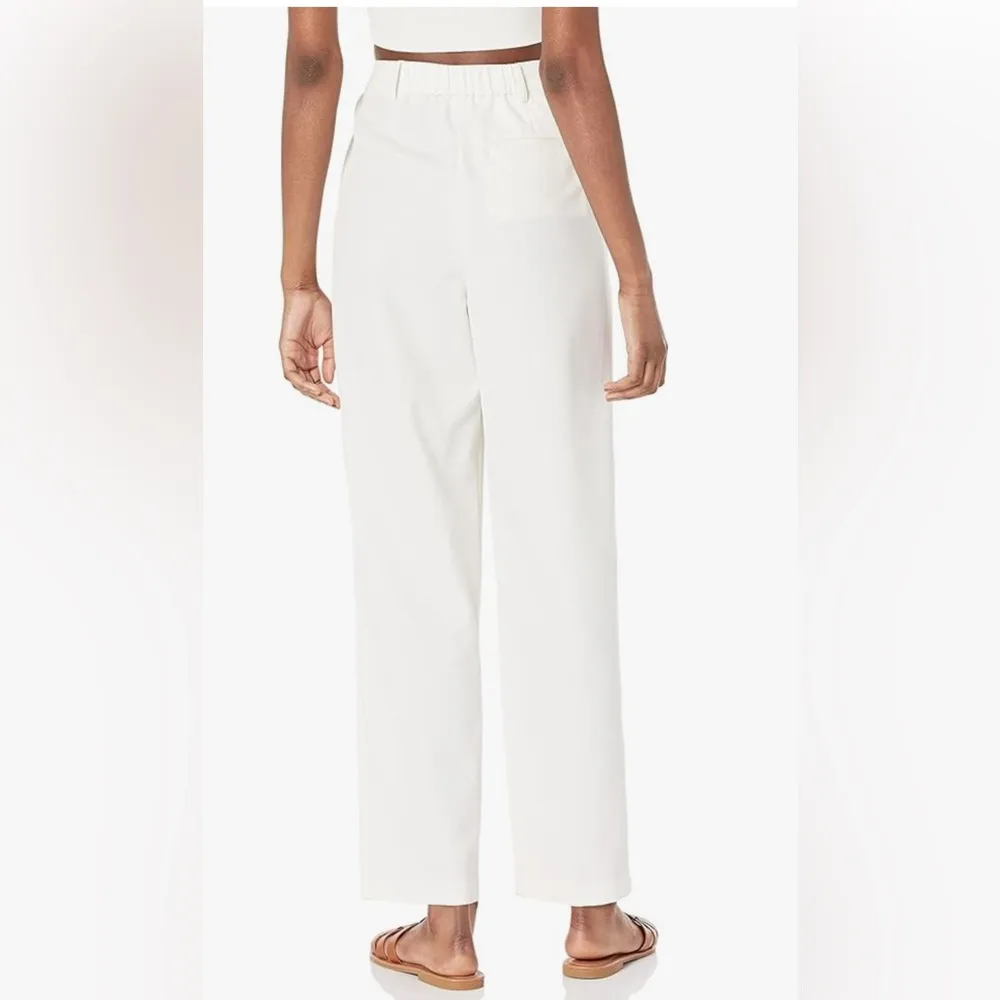 Ivory Pleated High Waist Straight Trousers White Size M - Image 5