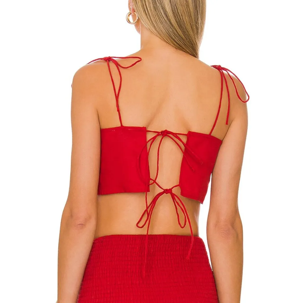 SNDYS Linen Tank Top crop tie strap open back womens Red (size 4) minimalist - Image 4