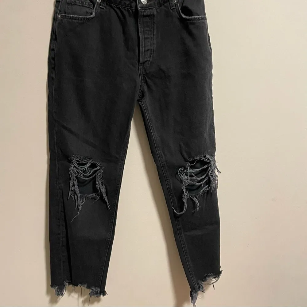 FREE People Maggie Mid-rise Straight Button Fly Jeans Washed Black Size 28 - Image 6