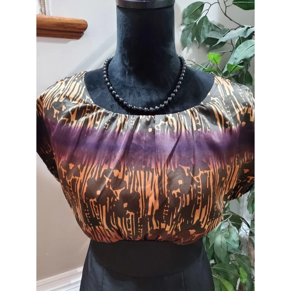 The Limited Women Black & Brown Round Neck Short Sleeve Knee Length Dress Size 4 - Image 2