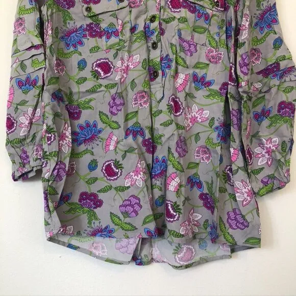 NEW NWT MATILDA JANE Thinking Out Loud Blouse Gray Multi Floral 3/4 Sleeve sz XS - Image 5