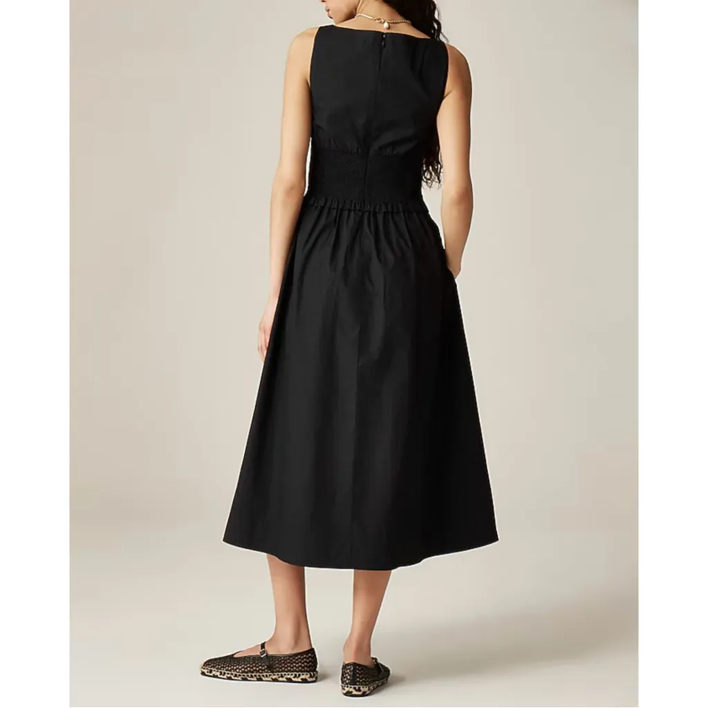 NWT J. Crew Plunge Smocked-waist Dress Cotton Poplin Black - Image 6