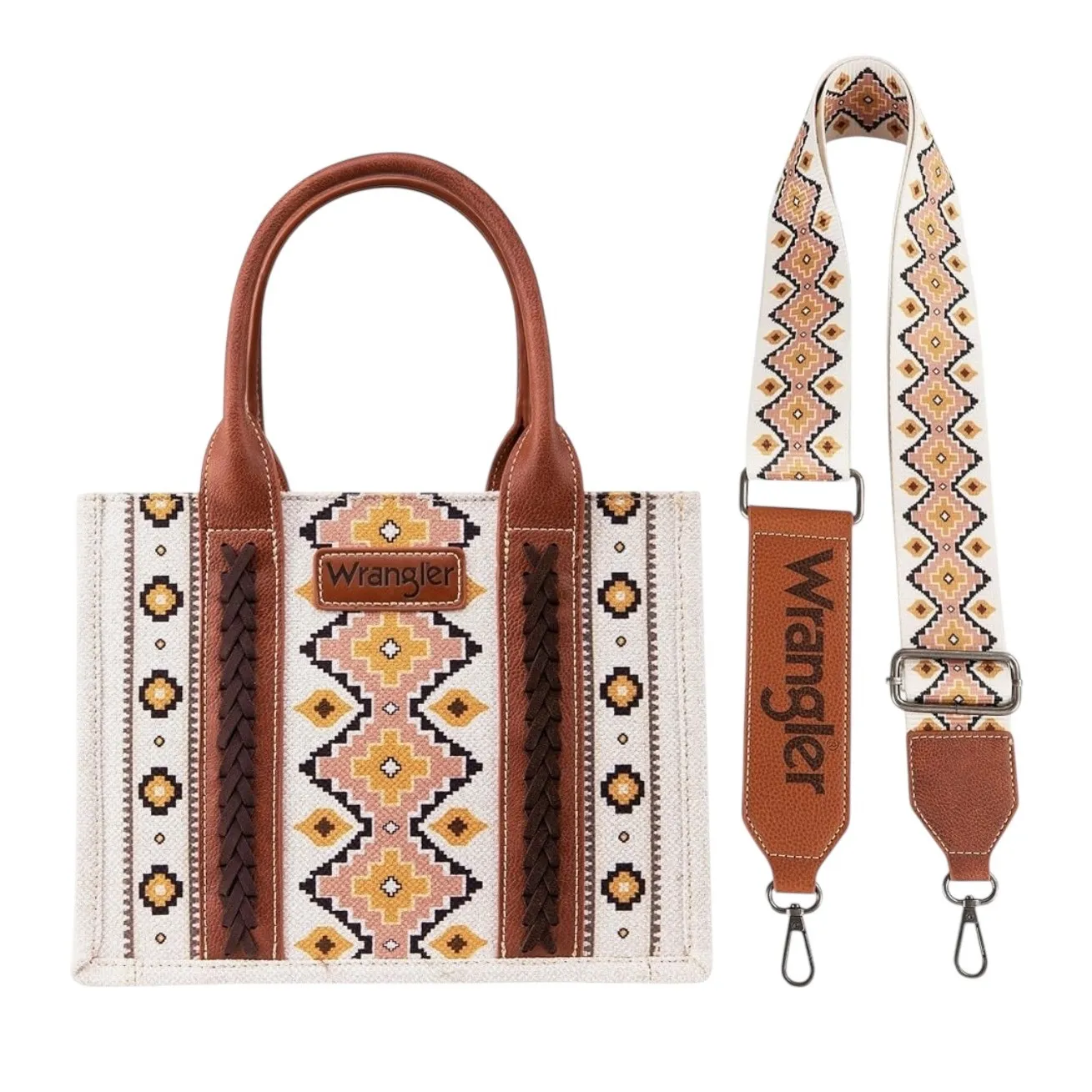 NWT! Wrangler Southwestern Small Canvas Tote/Crossbody in Coffee - Image 4